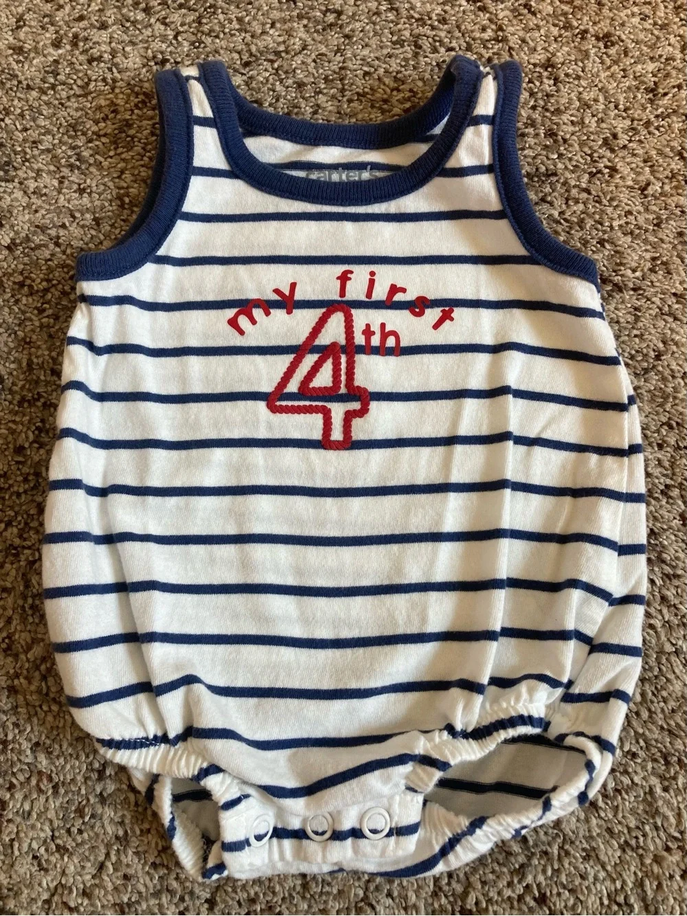 Carter's White & Navy Striped 'My First 4th' Tank Romper